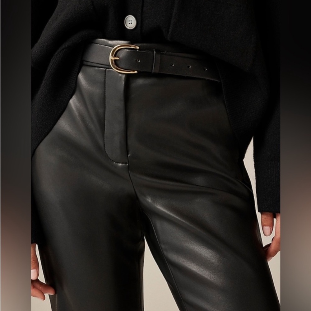 NWT J. Crew Kate High Rise 8P Petite Straight Leg Pant in Black Faux Leather - Picture 3 of 5